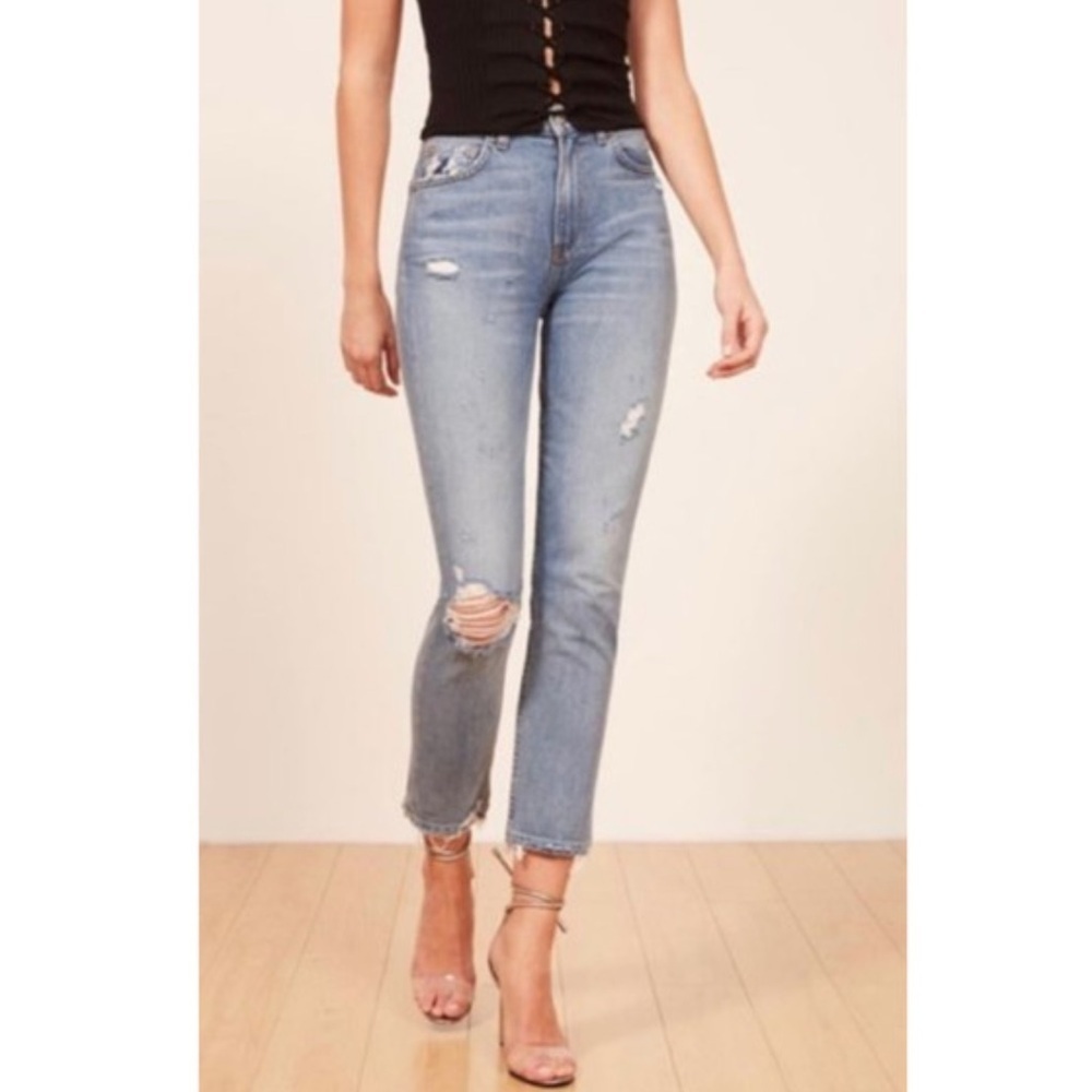 Reformation Julie High Rise Cigarette Slim Distressed Jeans